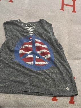 Butter Girls' Gray Lace-Up Tank with Red, White & Blue Peace Graphic